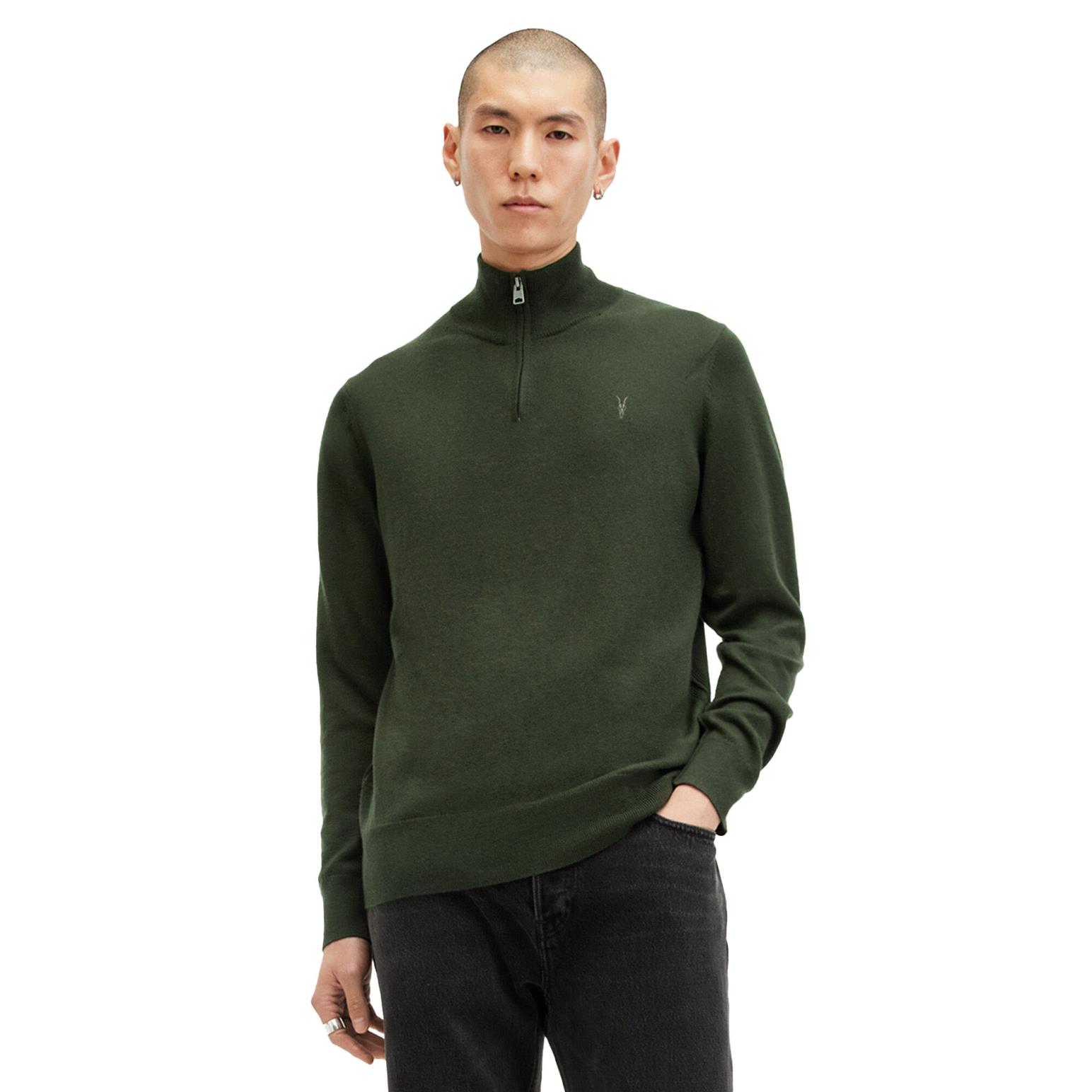 AllSaints Kilburn Zip Funnel Neck Ramskull Jumper